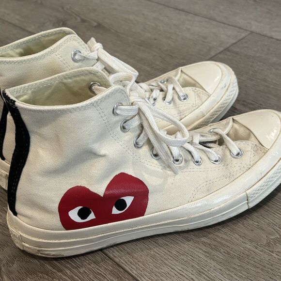 Converse Comme des Garcons CDG Play High Top Chuck Taylor Off White Mens Size 8 - Picture 1 of 7